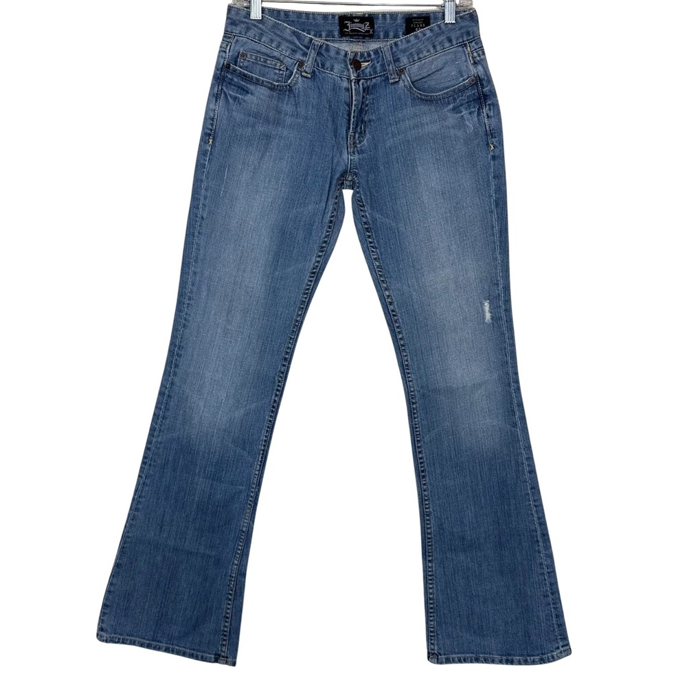 Jimmy Z Low Rise Flare Light Wash Distressed Y2K Cotton Blend Jeans Size 4 Long